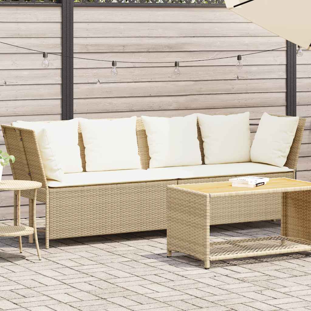 vidaXL Gartensofa mit Kissen Beige Poly Rattan