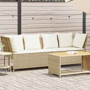 Vrtni kavč z blazinami bež poli ratan