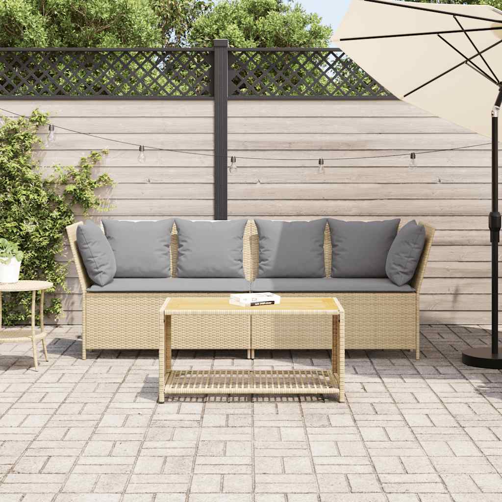 vidaXL Tuinbank met kussens poly rattan beige