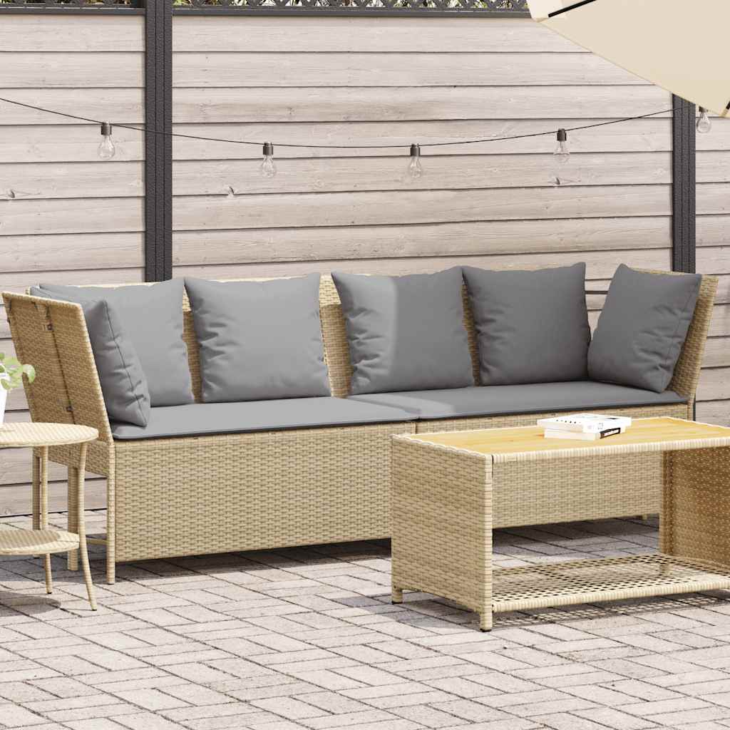 vidaXL Gartensofa mit Kissen Beige Poly Rattan