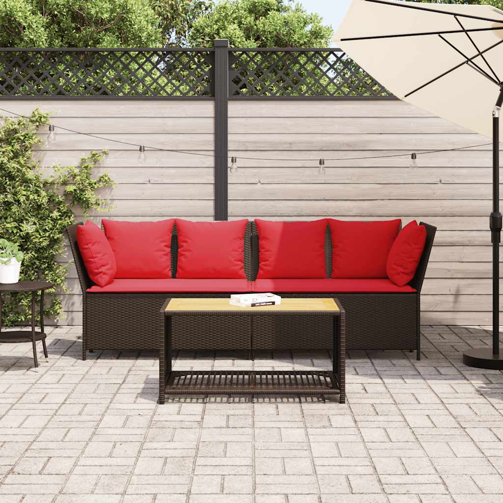 vidaXL Tuinbank met kussens poly rattan bruin