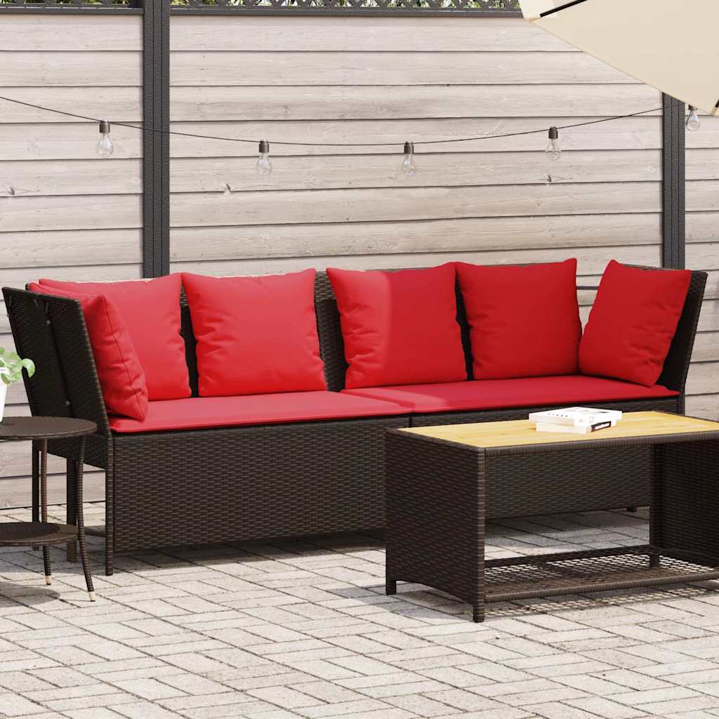 vidaXL Gartensofa mit Kissen Braun Poly Rattan