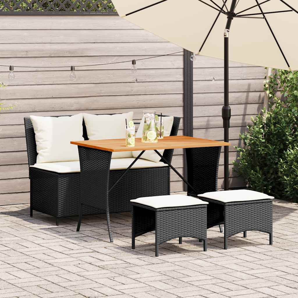 vidaXL 4-tlg. Garten-Essgruppe mit Kissen Schwarz Poly Rattan