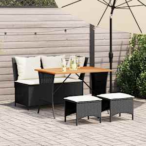 Vrtna jedilna garnitura 4-delna z blazinami črn poli ratan