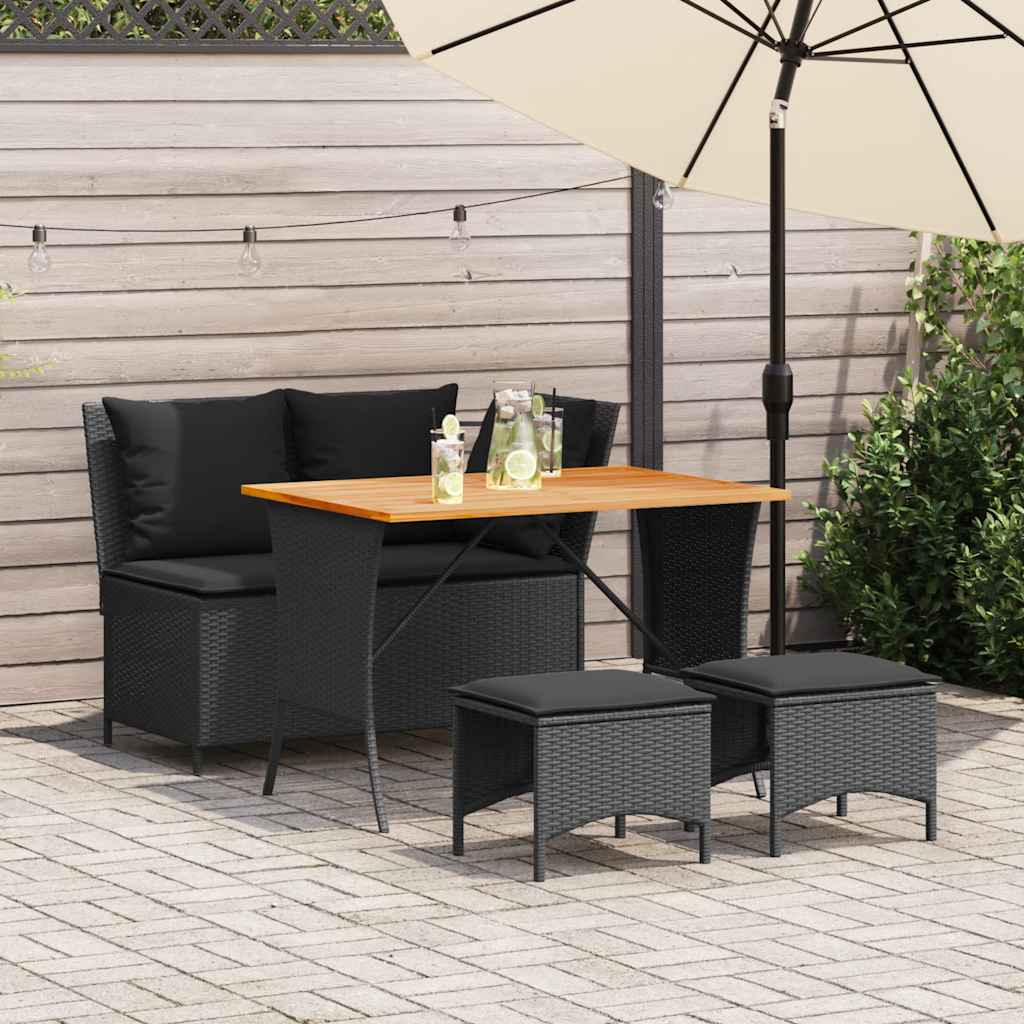 vidaXL 4-tlg. Garten-Essgruppe mit Kissen Schwarz Poly Rattan