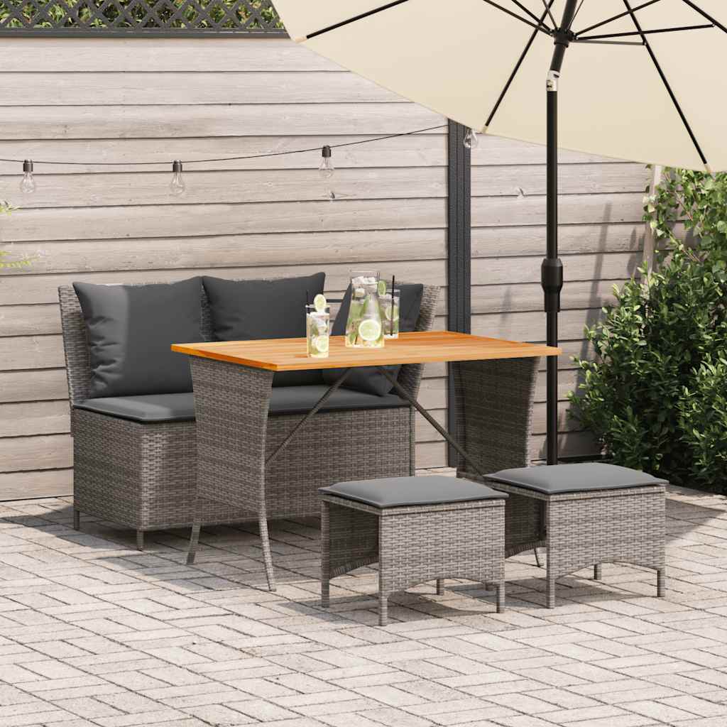 vidaXL 4-tlg. Garten-Essgruppe mit Kissen Grau Poly Rattan