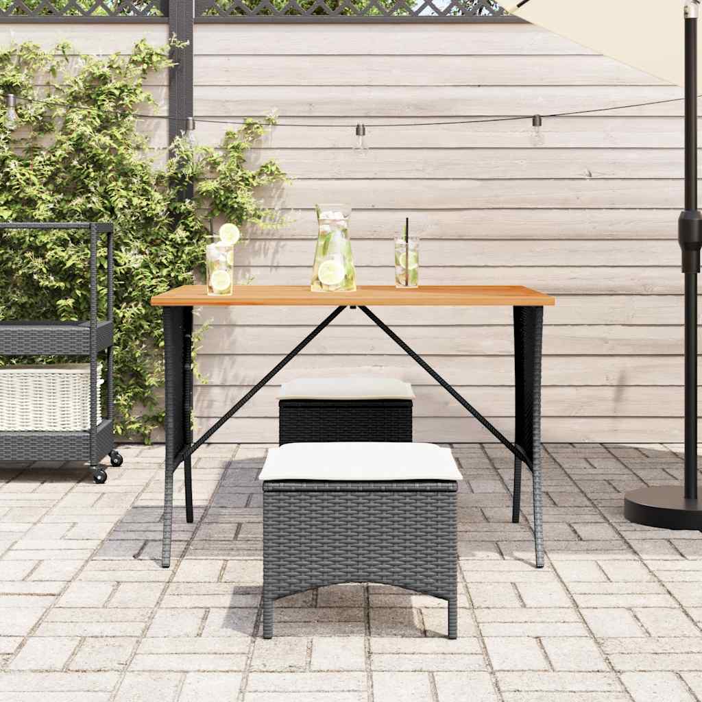 vidaXL 3-delige Tuinset met kussens poly rattan zwart