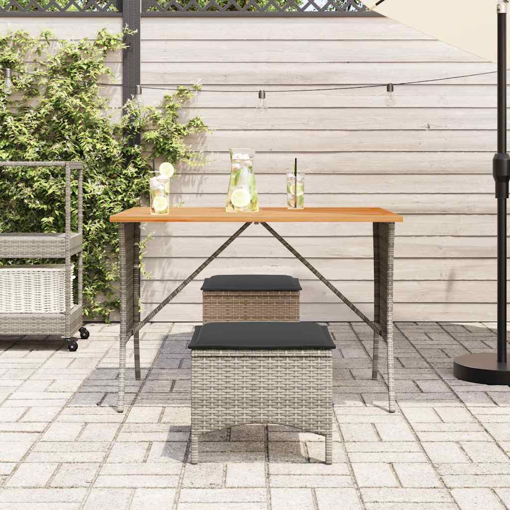 vidaXL 3-delige Tuinset met kussens poly rattan grijs