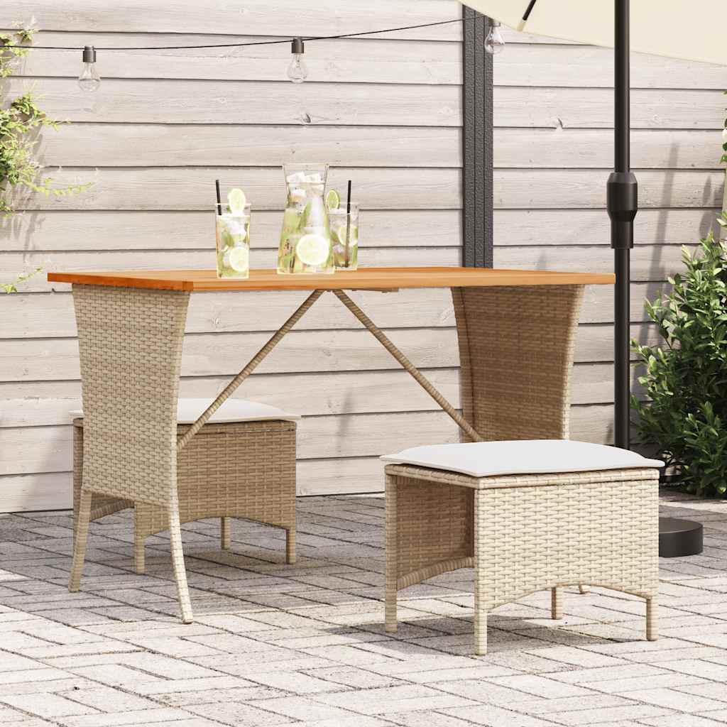 vidaXL 3-tlg. Garten-Essgruppe mit Kissen Beige Poly Rattan