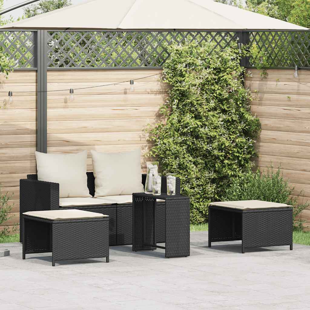 vidaXL 5-tlg. Garten-Sofagarnitur Kissen Stapelbar Schwarz Poly Rattan