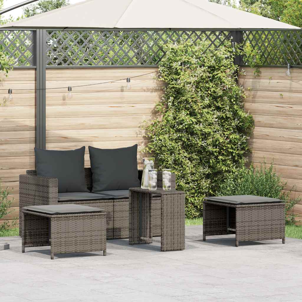 vidaXL 5-tlg. Garten-Sofagarnitur Kissen Stapelbar Grau Poly Rattan