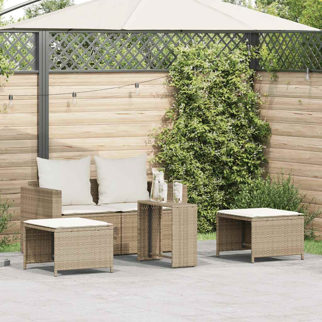 vidaXL 5-tlg. Garten-Sofagarnitur Kissen Stapelbar Beige Poly Rattan