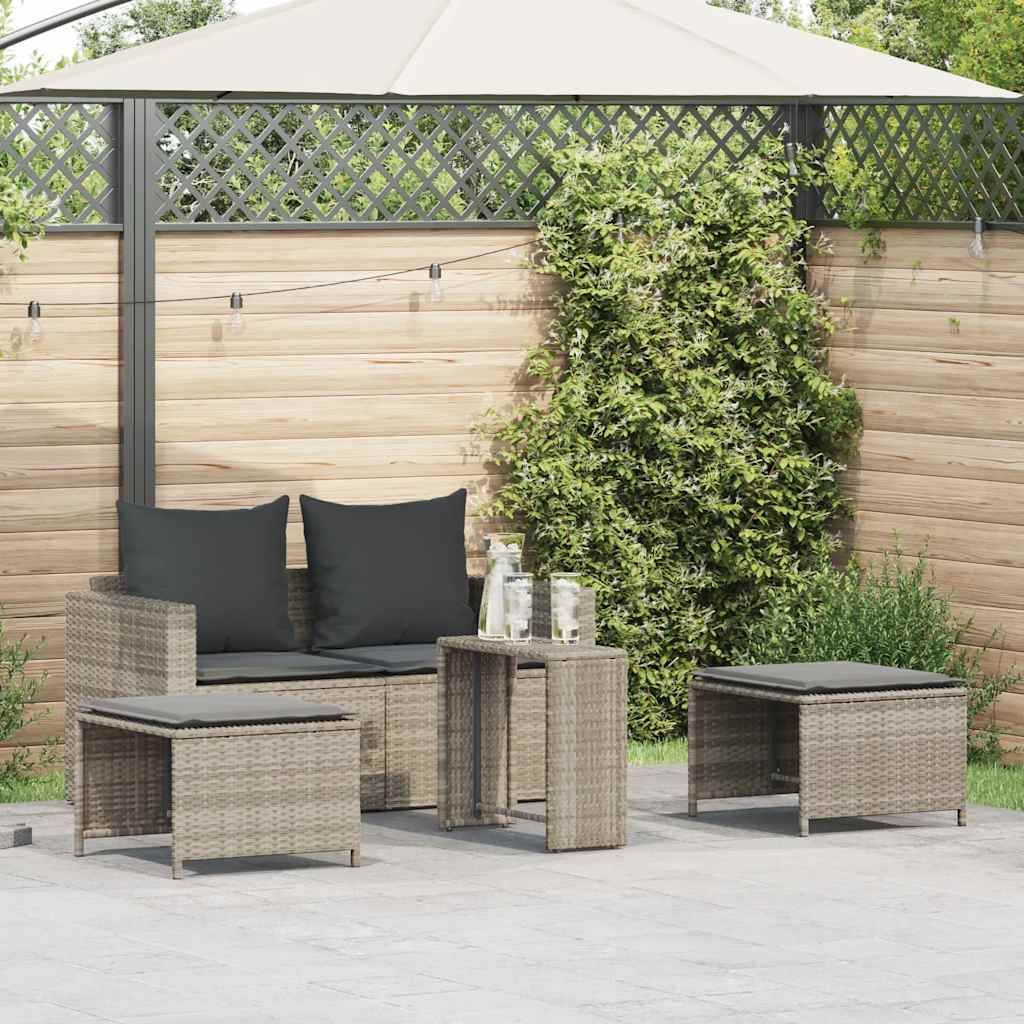 vidaXL 5tlg. Garten-Sofagarnitur Kissen Stapelbar Hellgrau Poly Rattan