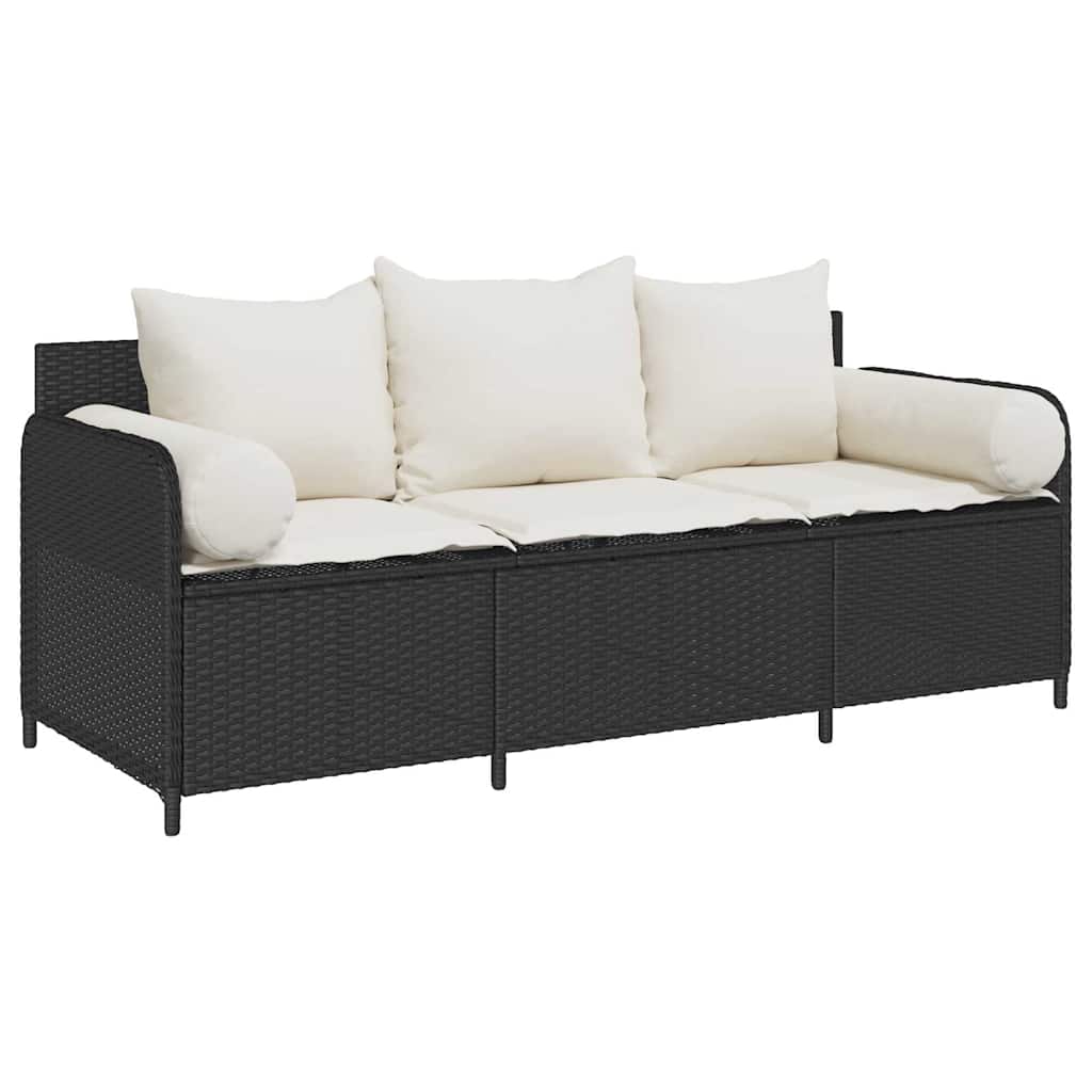 Thumbnail - vidaXL Gartensofa mit Kissen 3-Sitzer Schwarz Poly Rattan