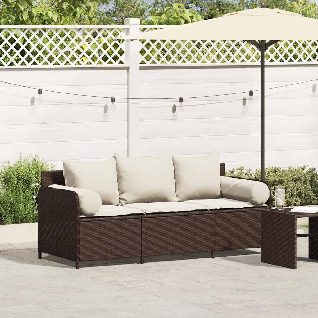 vidaXL Gartensofa mit Kissen 3-Sitzer Braun Poly Rattan