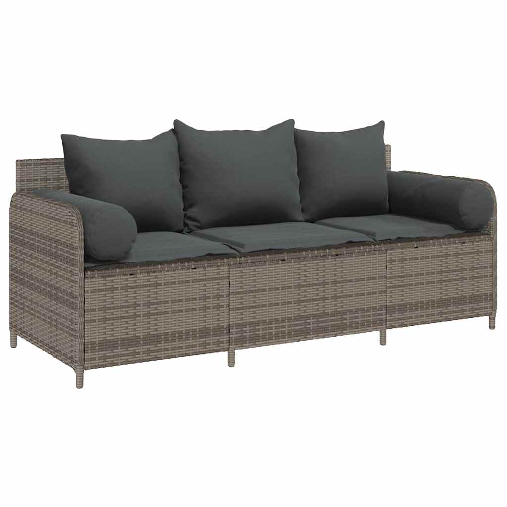 Thumbnail - vidaXL Gartensofa mit Kissen 3-Sitzer Grau Poly Rattan