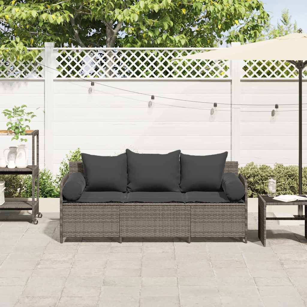 vidaXL 3 személyes szürke polyrattan kerti kanapé párnával