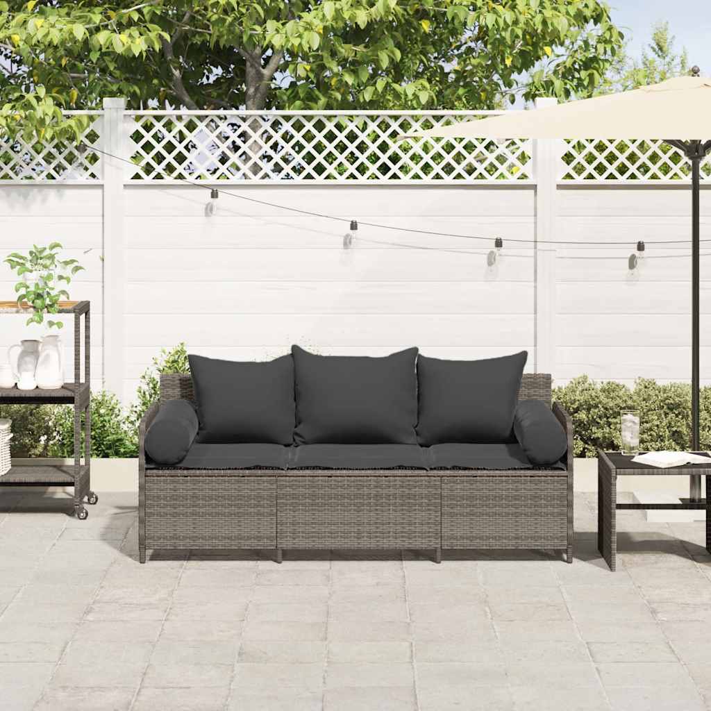 Thumbnail - vidaXL Gartensofa mit Kissen 3-Sitzer Grau Poly Rattan