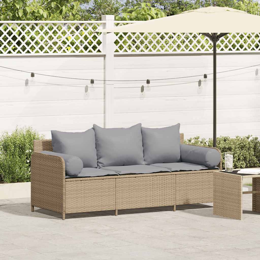 vidaXL Gartensofa mit Kissen 3-Sitzer Beige Poly Rattan