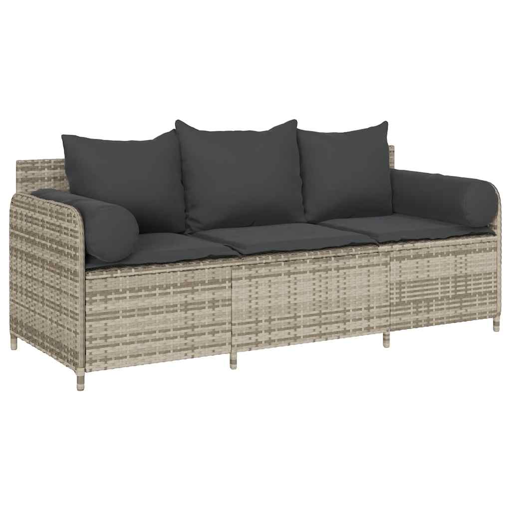 Thumbnail - vidaXL Gartensofa mit Kissen 3-Sitzer Hellgrau Poly Rattan
