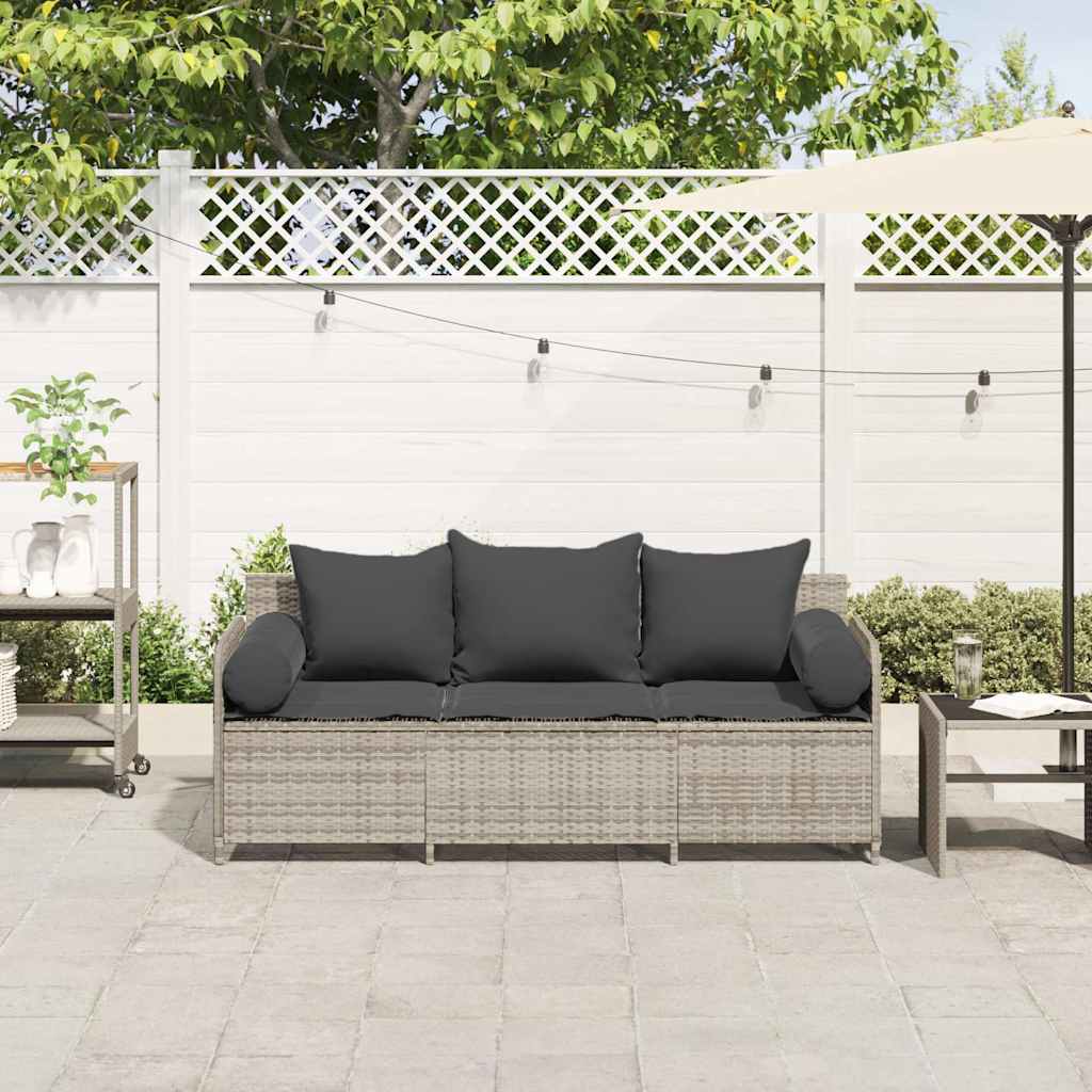 vidaXL 3 személyes világosszürke polyrattan kerti kanapé párnával