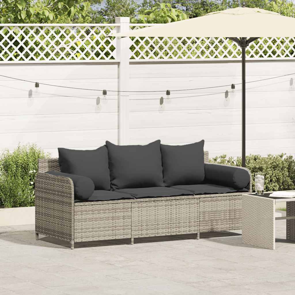 vidaXL Gartensofa mit Kissen 3-Sitzer Hellgrau Poly Rattan