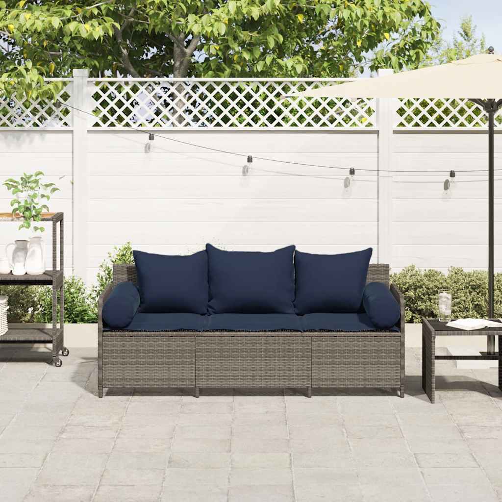 Thumbnail - vidaXL Gartensofa mit Kissen 3-Sitzer Grau Poly Rattan
