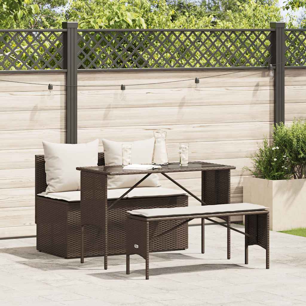 vidaXL 3-tlg. Garten-Essgruppe mit Kissen Braun Poly Rattan