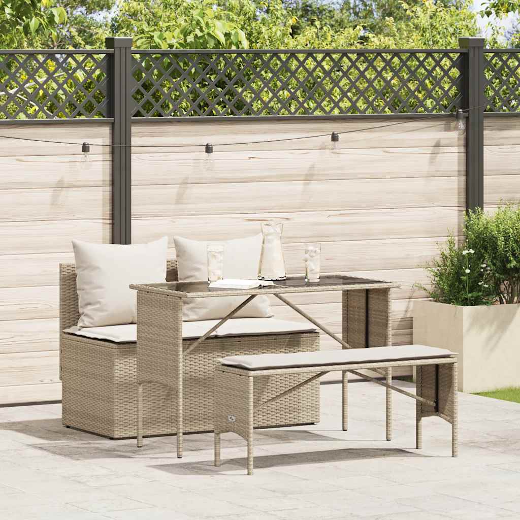 vidaXL 3-tlg. Garten-Essgruppe mit Kissen Beige Poly Rattan