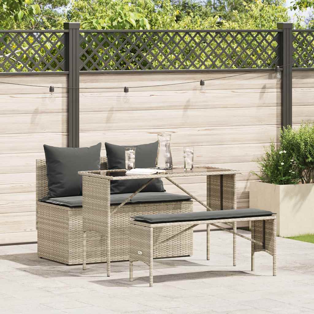 vidaXL 3-tlg. Garten-Essgruppe mit Kissen Hellgrau Poly Rattan