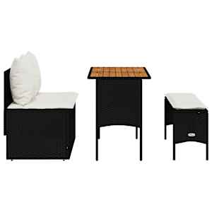 3dílná zahradní jídelní sada s polštáři černá polyratan - obrázek 8