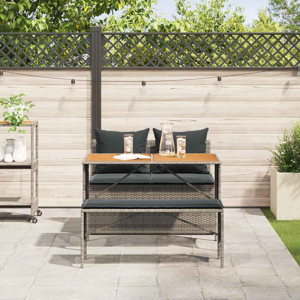 vidaXL 3-delige tuinset met kussens, grijs polyrotan