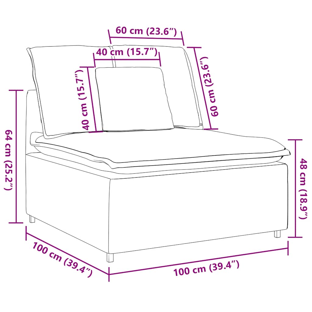 Modulární středový modul pohovky s polštáři modrá 100 cm - obrázek 9
