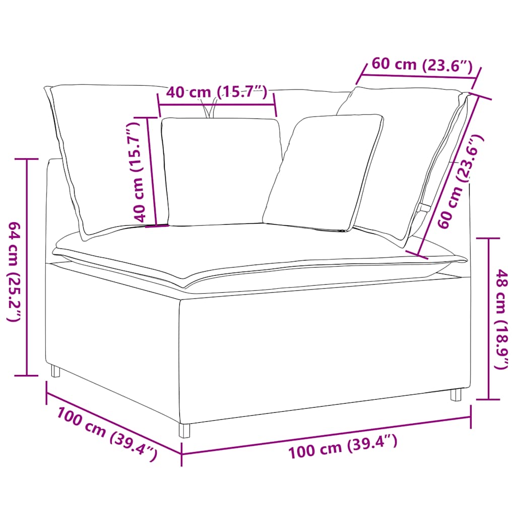 Modulär hörnmodul för soffa med kuddar cremefärgad 100 cm