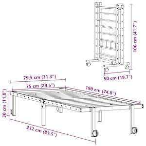 Rám postele bez matrace skládací černý 75x190 cm ocelový - obrázek 12