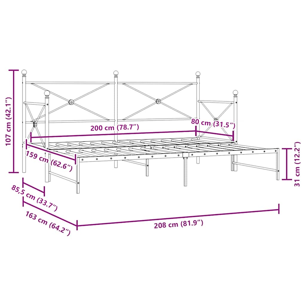 Sort / med udtræk / 80 x 200 cm - Billede 13