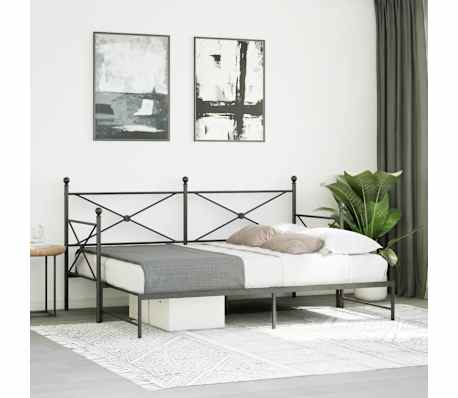 vidaXL Tagesbett Ausziehbar ohne Matratze Schwarz 80x200 cm Stahl