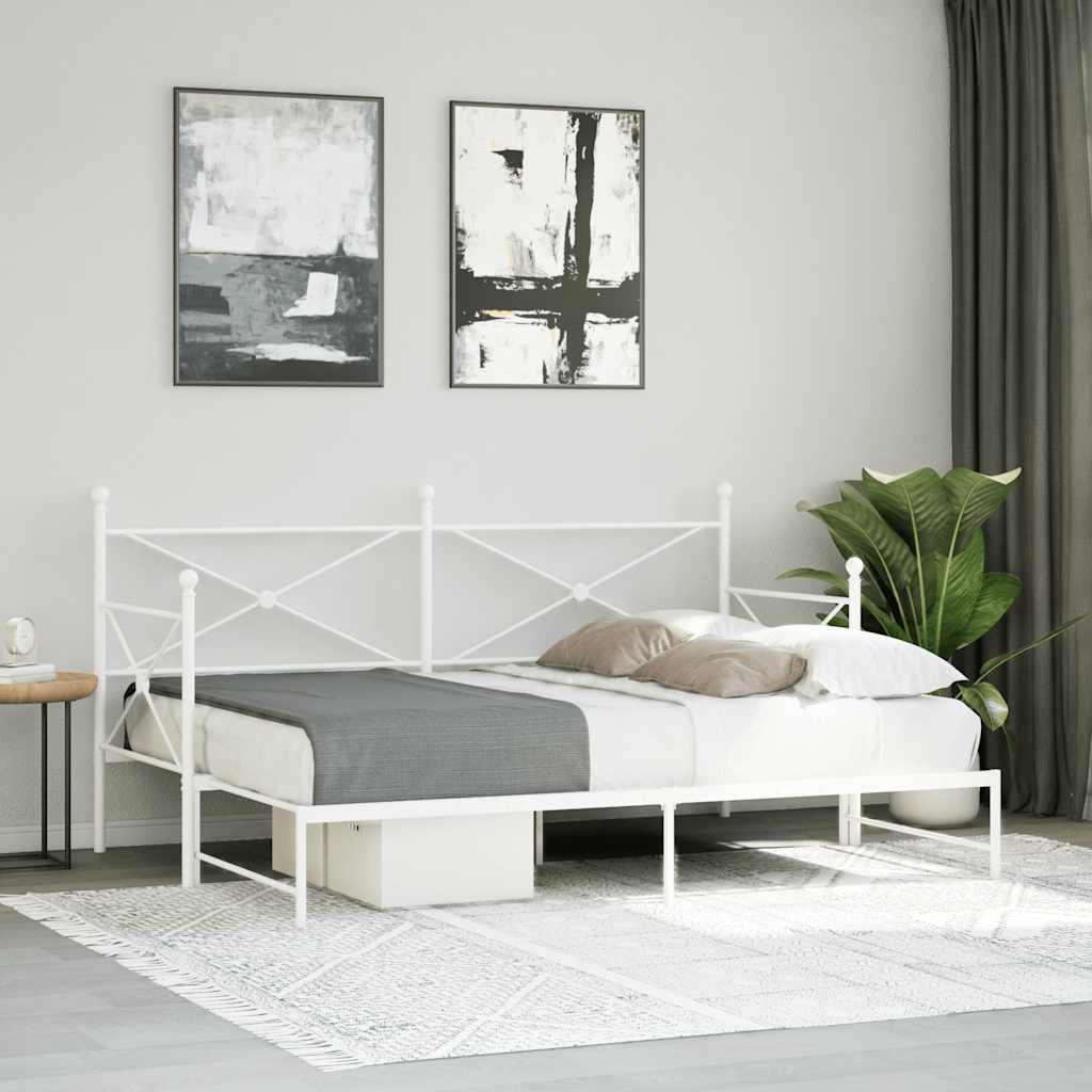 vidaXL Daybed with Trundle without Mattress White 90x190 cm acél