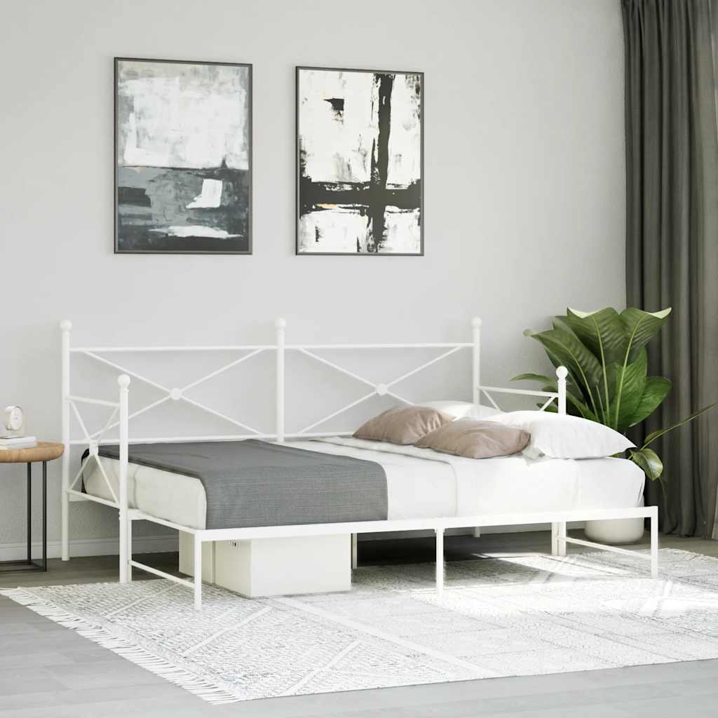 vidaXL Daybed with Trundle without Mattress White 90x200 cm acél