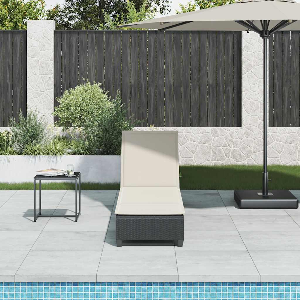 vidaXL Ligstoel met kussens zwart 55x200x25,5cm polyrotan