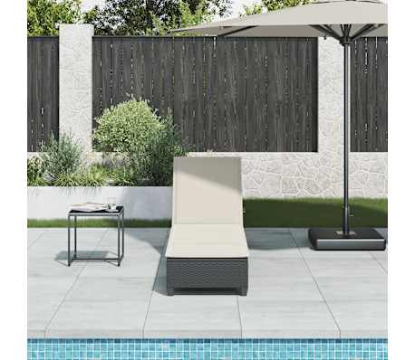 vidaXL Espreguiçadeira com almofadas 55x200x25,5cm vime PE preto