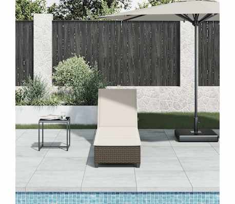 vidaXL Sonnenliege mit Auflagen Braun 55x200x25,5cm Poly Rattan