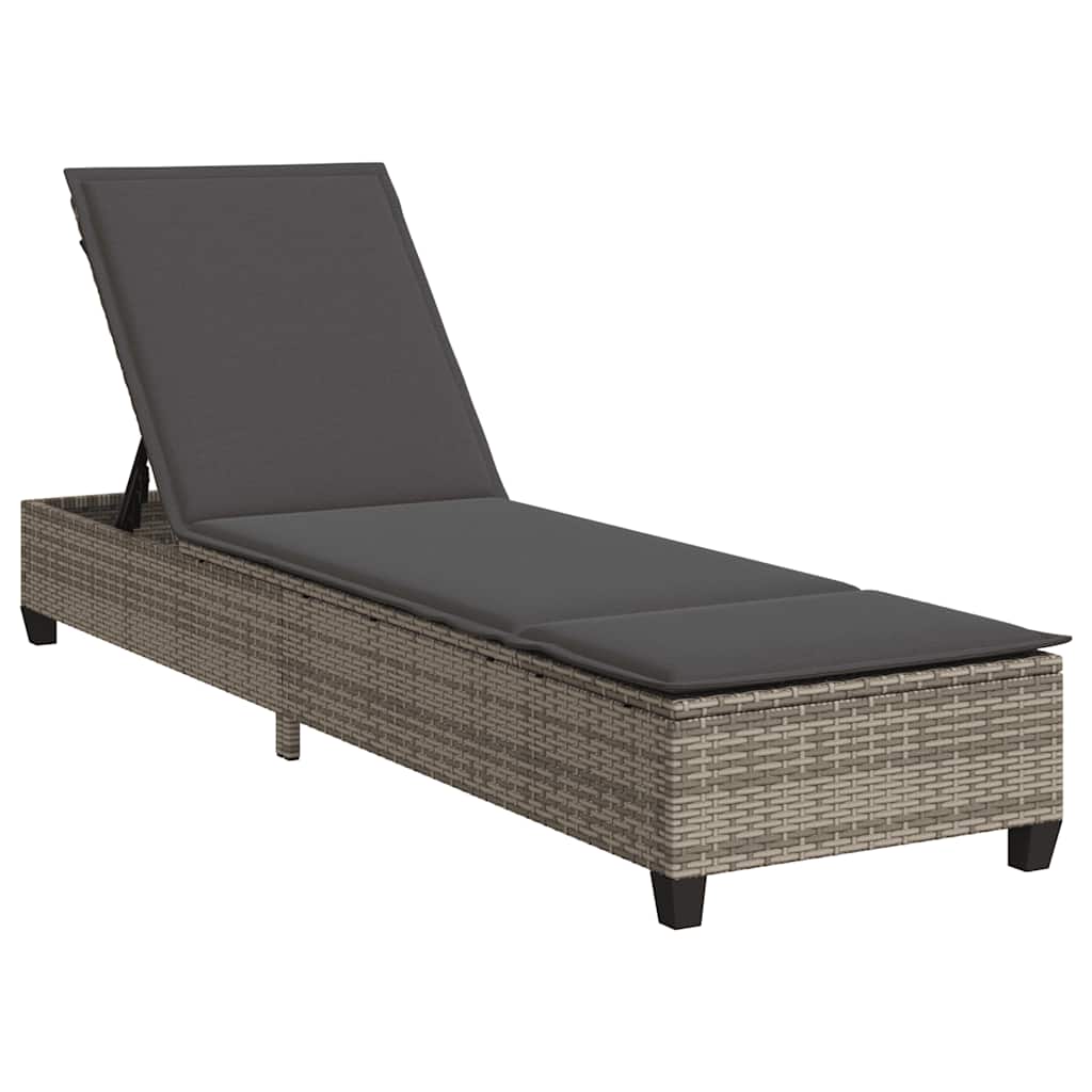 Thumbnail - vidaXL Sonnenliege mit Auflagen Grau 55x200x25,5cm Poly Rattan