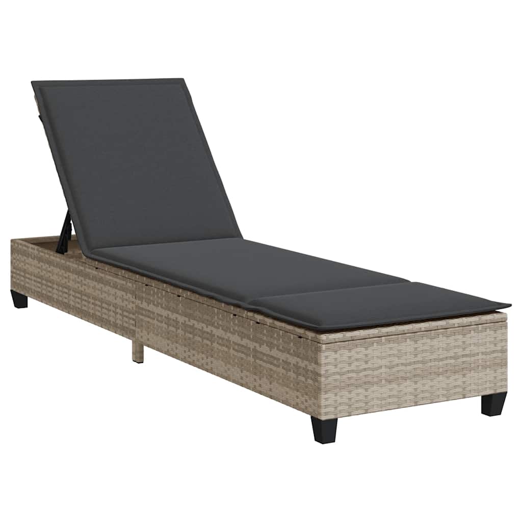 Thumbnail - vidaXL Sonnenliege mit Auflagen Hellgrau 55x200x25,5cm Poly Rattan