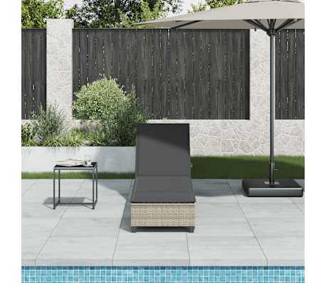 vidaXL Sonnenliege mit Auflagen Hellgrau 55x200x25,5cm Poly Rattan