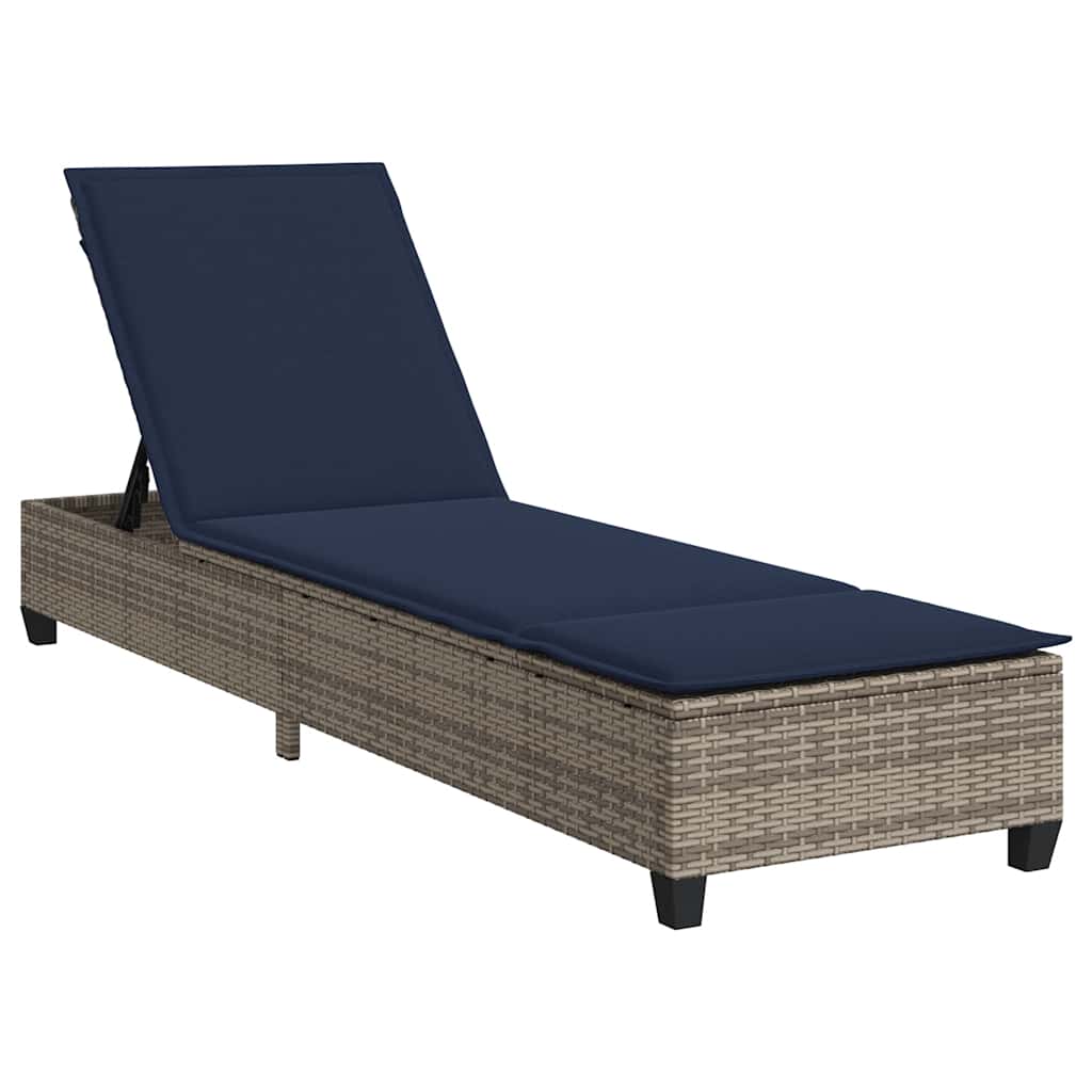 Thumbnail - vidaXL Sonnenliege mit Auflagen Grau 55x200x25,5cm Poly Rattan