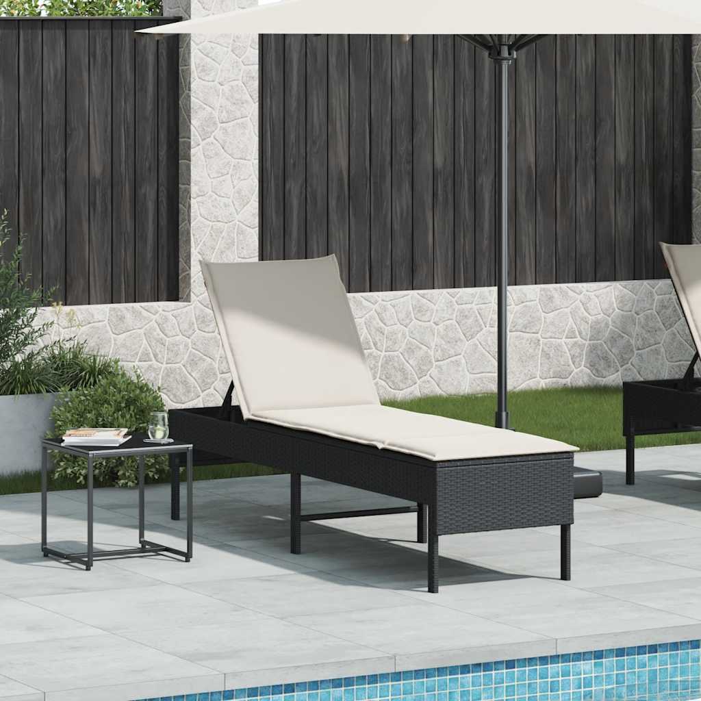 Thumbnail - vidaXL Sonnenliege mit Auflage Schwarz 55x200x44 cm Poly Rattan