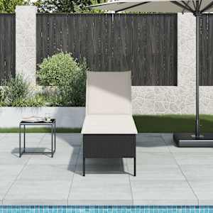 Ležalnik z blazino črne barve 55x200x44 cm poli ratan