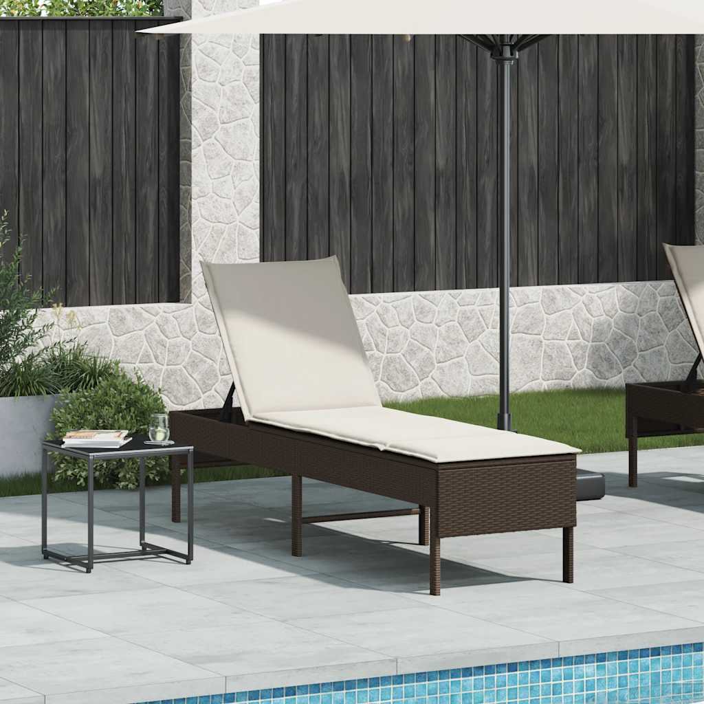vidaXL Ligstoel met kussen bruin 55x200x44cm polyrotan