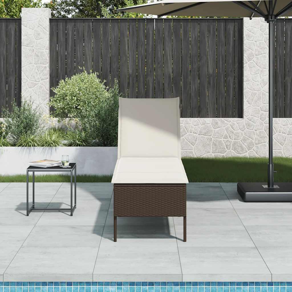 vidaXL Sonnenliege mit Auflage Braun 55x200x44 cm Poly Rattan